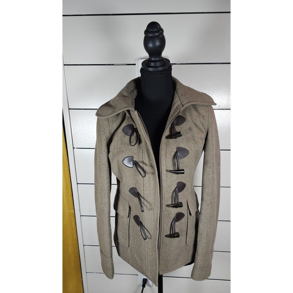 New York & Company Womens Wool Coat XS Taupe Brown Duffle Toggle Zip Closure
